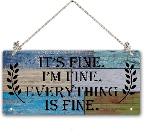 علامة خشبية على ما يرام، أنا بخير، كل شيء على ما يرام، مقاس 12 × 6 بوصة، ديكور جدران، ديكور منزلي، لوحة خشبية، علامة معلقة in Kuwait