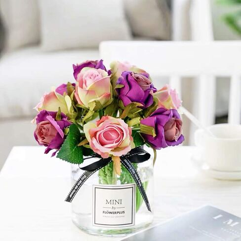 Artificial Roses Flowers 12 Heads Arrangement Silk Bouquet for Home Office Parties Bridal and Wedding Decoration (Purple) in Saudi Arabia