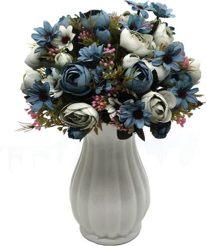 CATTREE Artificial Peony Bud Mixed Flowers, 4pcs Plastic Plants Silk Fake Flowers Bouquet Bridal Home Garden Office Kitchen Bathroom Table Centerpieces Wedding Decor Decorations Blue in Saudi Arabia