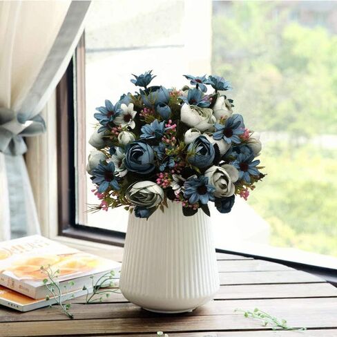CATTREE Artificial Peony Bud Mixed Flowers, 4pcs Plastic Plants Silk Fake Flowers Bouquet Bridal Home Garden Office Kitchen Bathroom Table Centerpieces Wedding Decor Decorations Blue in Saudi Arabia