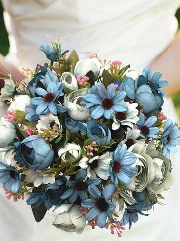 CATTREE Artificial Peony Bud Mixed Flowers, 4pcs Plastic Plants Silk Fake Flowers Bouquet Bridal Home Garden Office Kitchen Bathroom Table Centerpieces Wedding Decor Decorations Blue in Saudi Arabia