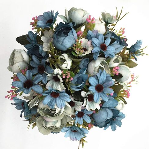 CATTREE Artificial Peony Bud Mixed Flowers, 4pcs Plastic Plants Silk Fake Flowers Bouquet Bridal Home Garden Office Kitchen Bathroom Table Centerpieces Wedding Decor Decorations Blue in Saudi Arabia