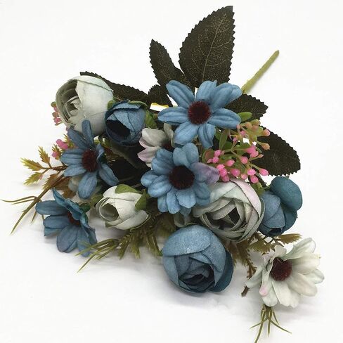 CATTREE Artificial Peony Bud Mixed Flowers, 4pcs Plastic Plants Silk Fake Flowers Bouquet Bridal Home Garden Office Kitchen Bathroom Table Centerpieces Wedding Decor Decorations Blue in Saudi Arabia