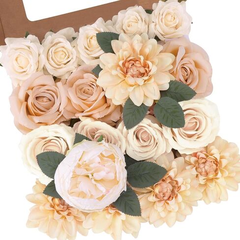 CEWOR White Artificial Flowers Rose Fake Flowers for DIY Wedding Bouquets Combo Centerpieces Arrangements Party Bridal Baby Shower Home Decorations, White-Champagne in Saudi Arabia