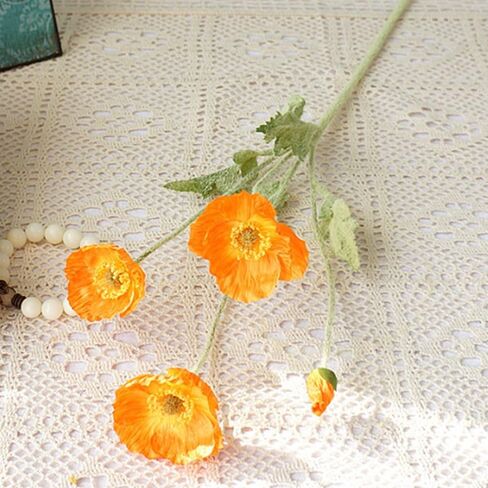 6 Pcs Silk Artificial Poppy Faux Flowers Home Decor, Faux Poppy Flower Centerpiece. Artificial Plants Coral Flower Arrangement. Silk Flowers for Decoration (Mixed Colors) in Kuwait