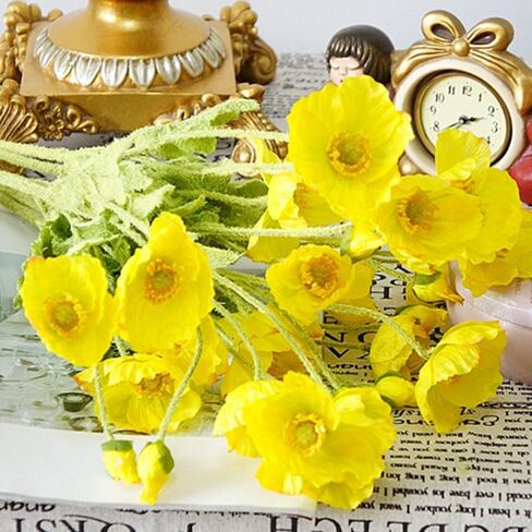 6 Pcs Silk Artificial Poppy Faux Flowers Home Decor, Faux Poppy Flower Centerpiece. Artificial Plants Coral Flower Arrangement. Silk Flowers for Decoration (Mixed Colors) in Kuwait