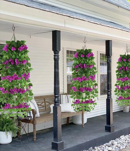 2pcs Artificial Bougainvillea Hanging Flowers 40" Fake Bougainvillea Long Plants UV Resistant Faux Silk Bougainvillea Flower Vines for Wedding Porch Patio Garden Yard Outdoor Decor (Purple) in Saudi Arabia
