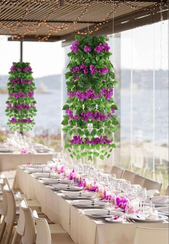 2pcs Artificial Bougainvillea Hanging Flowers 40" Fake Bougainvillea Long Plants UV Resistant Faux Silk Bougainvillea Flower Vines for Wedding Porch Patio Garden Yard Outdoor Decor (Purple) in Saudi Arabia