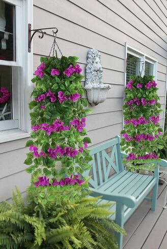 2pcs Artificial Bougainvillea Hanging Flowers 40" Fake Bougainvillea Long Plants UV Resistant Faux Silk Bougainvillea Flower Vines for Wedding Porch Patio Garden Yard Outdoor Decor (Purple) in Saudi Arabia
