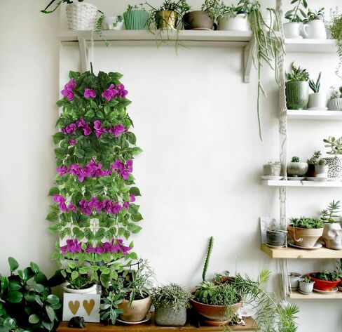 2pcs Artificial Bougainvillea Hanging Flowers 40" Fake Bougainvillea Long Plants UV Resistant Faux Silk Bougainvillea Flower Vines for Wedding Porch Patio Garden Yard Outdoor Decor (Purple) in Saudi Arabia