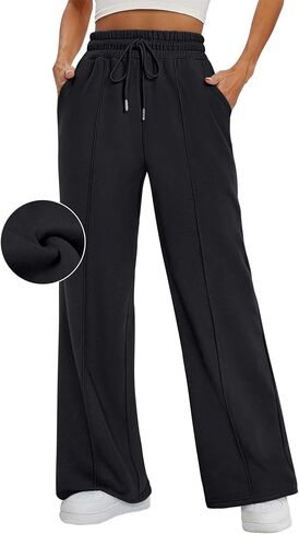 Womens Wide Leg Sweatpants Flare High Waisted Baggy Pants Drawstring Athletic Joggers Fashion Winter Outfits in Saudi Arabia