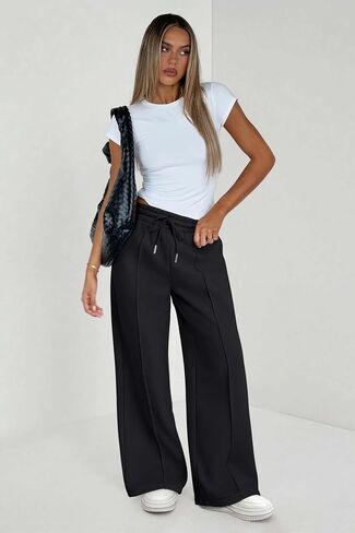 Womens Wide Leg Sweatpants Flare High Waisted Baggy Pants Drawstring Athletic Joggers Fashion Winter Outfits in Saudi Arabia