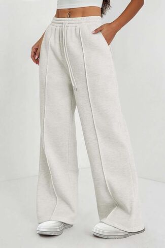 Womens Wide Leg Sweatpants Flare High Waisted Baggy Pants Drawstring Athletic Joggers Fashion Winter Outfits in Saudi Arabia