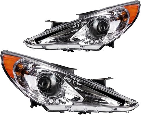 مجموعة المصابيح الأمامية، زوج واحد من مجموعة المصابيح الأمامية الأمامية من الكروم الكهرماني لـ 2011 2012 2013 2014 Sonata GLS/Limited/SE (باستثناء الهجين)، مجموعة المصابيح الأمامية in Kuwait