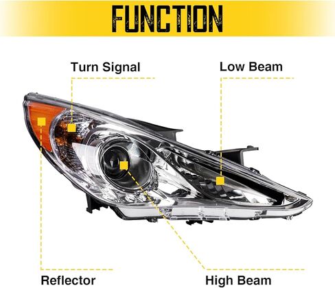 مجموعة المصابيح الأمامية، زوج واحد من مجموعة المصابيح الأمامية الأمامية من الكروم الكهرماني لـ 2011 2012 2013 2014 Sonata GLS/Limited/SE (باستثناء الهجين)، مجموعة المصابيح الأمامية in Kuwait