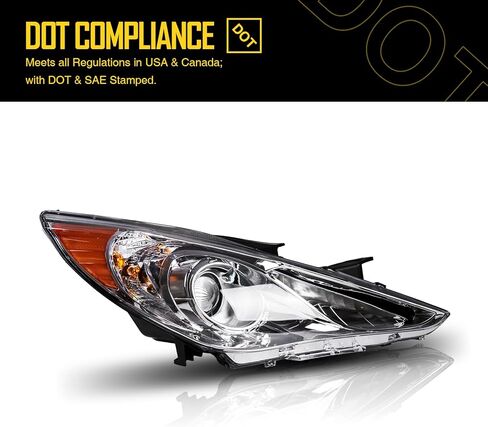 مجموعة المصابيح الأمامية، زوج واحد من مجموعة المصابيح الأمامية الأمامية من الكروم الكهرماني لـ 2011 2012 2013 2014 Sonata GLS/Limited/SE (باستثناء الهجين)، مجموعة المصابيح الأمامية in Kuwait