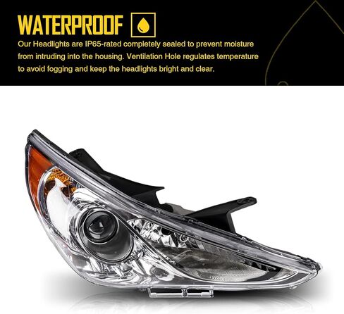 مجموعة المصابيح الأمامية، زوج واحد من مجموعة المصابيح الأمامية الأمامية من الكروم الكهرماني لـ 2011 2012 2013 2014 Sonata GLS/Limited/SE (باستثناء الهجين)، مجموعة المصابيح الأمامية in Kuwait