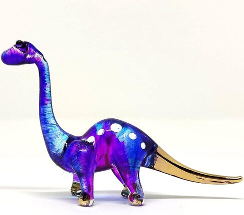 Apatosaurus Dinosaur Tiny Miniature Figurines Hand Painted Blown Glass Art Animals Collectible Gift Home Décor (Purple Blue) in Saudi Arabia