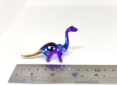 Apatosaurus Dinosaur Tiny Miniature Figurines Hand Painted Blown Glass Art Animals Collectible Gift Home Décor (Purple Blue) in Saudi Arabia