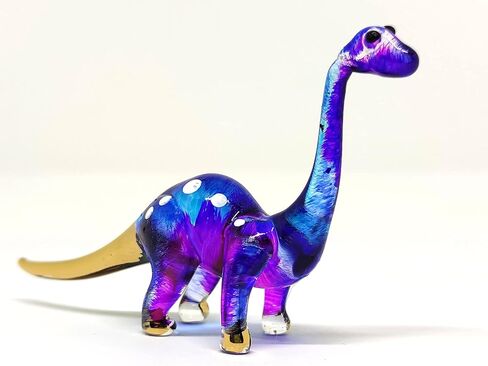 Apatosaurus Dinosaur Tiny Miniature Figurines Hand Painted Blown Glass Art Animals Collectible Gift Home Décor (Purple Blue) in Saudi Arabia