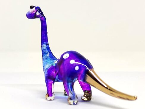 Apatosaurus Dinosaur Tiny Miniature Figurines Hand Painted Blown Glass Art Animals Collectible Gift Home Décor (Purple Blue) in Saudi Arabia