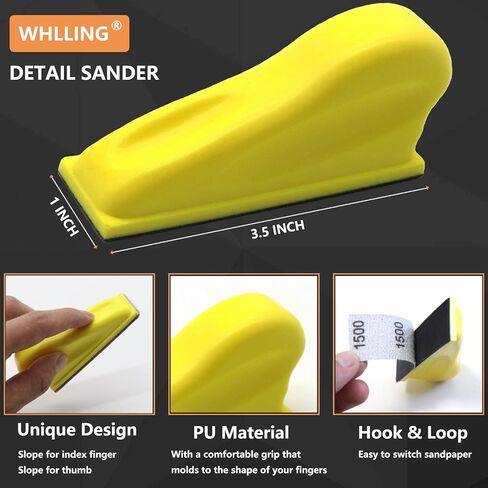 70 PCS Hand Sander Kit, 3.5" X 1"Micro Sander Finger Sander Small Sanding Tool for Tight Narrow Spaces, 80 120 180 240 320 400 600 Grit Wet Dry Hook & Loop Sandpaper for Crafts, Wood Projects, Metal in Kuwait