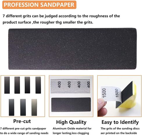 70 PCS Hand Sander Kit, 3.5" X 1"Micro Sander Finger Sander Small Sanding Tool for Tight Narrow Spaces, 80 120 180 240 320 400 600 Grit Wet Dry Hook & Loop Sandpaper for Crafts, Wood Projects, Metal in Kuwait
