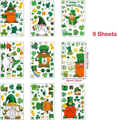 St Patricks Day Window Clings Decorations - 139Pcs Luck Shamrock Green Gnome Truck Faceless Elderly Elf Window Stickers Decor for Party School Home Office Spring Irish Supplies in Kuwait