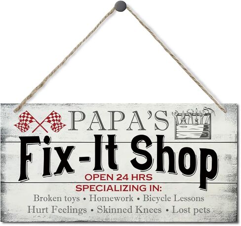 لافتة ذات طراز عتيق، متجر Papa's Fix-It، مفتوح 24 ساعة. لافتة خشبية معلقة لتزيين المنزل، لافتة فنية جدارية خشبية مطبوعة، متجر هدايا للأب، هدية بابا، هدية عيد الأب للجد 12x6 بوصة in Saudi Arabia