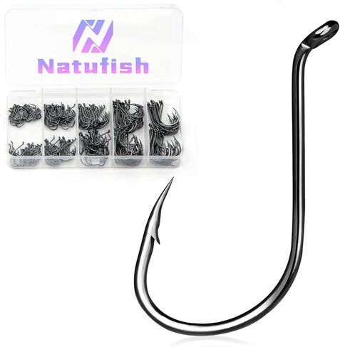 Octopus Hooks Saltwater Kit Barbed Beak Fishing Hooks Offset/Upturned Eye/High Carbon Steel for Fishing Rigs Catfish 250pcs/100pcs in Kuwait