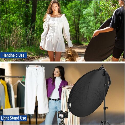NEEWER 43"/110cm Light Reflector with Handle Grip with 3/8" Thread, 5 in 1 Collapsible Disc Light Diffuser Translucent/Silver/Gold/White/Black for Photography Lighting, Outdoor Lighting, RF-110II in Saudi Arabia