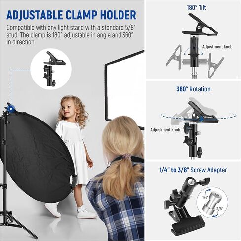 NEEWER 43"/110cm Light Reflector with Handle Grip with 3/8" Thread, 5 in 1 Collapsible Disc Light Diffuser Translucent/Silver/Gold/White/Black for Photography Lighting, Outdoor Lighting, RF-110II in Saudi Arabia