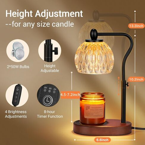 NVRGIUP Candle Warmer Lamp, Remote Control & Touch Panel, Latest Upgraded Candle Lamp Warmer with 2-4-8H Timing, 4-Level Dimming, Height Adjustable, 2 Bulbs for Home Decor Christmas Gifts for Mom in Kuwait