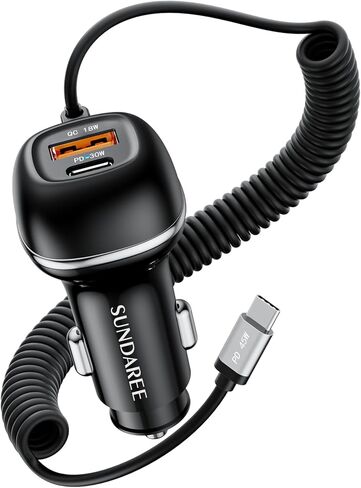 SUNDAREE 90 واط USB C شاحن سيارة شحن سريع PD45W + QC3.0 ثنائي المنفذ PD PPS USB ولاعة السجائر محول شاحن آيفون 15 برو ماكس بلس 14 13 آيباد سامسونج in Kuwait
