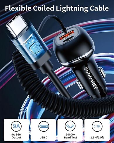 SUNDAREE 90 واط USB C شاحن سيارة شحن سريع PD45W + QC3.0 ثنائي المنفذ PD PPS USB ولاعة السجائر محول شاحن آيفون 15 برو ماكس بلس 14 13 آيباد سامسونج in Kuwait