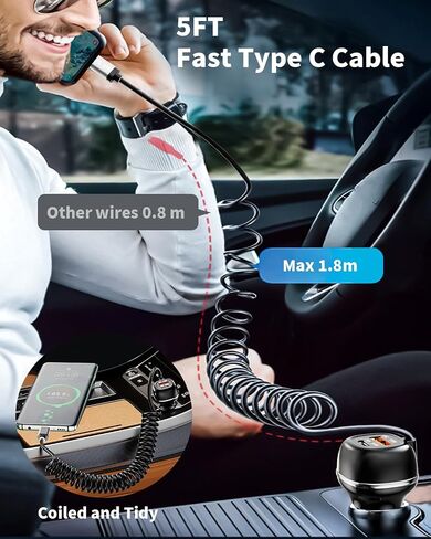 SUNDAREE 90 واط USB C شاحن سيارة شحن سريع PD45W + QC3.0 ثنائي المنفذ PD PPS USB ولاعة السجائر محول شاحن آيفون 15 برو ماكس بلس 14 13 آيباد سامسونج in Kuwait
