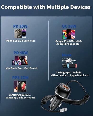 SUNDAREE 90 واط USB C شاحن سيارة شحن سريع PD45W + QC3.0 ثنائي المنفذ PD PPS USB ولاعة السجائر محول شاحن آيفون 15 برو ماكس بلس 14 13 آيباد سامسونج in Kuwait