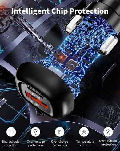 SUNDAREE 90 واط USB C شاحن سيارة شحن سريع PD45W + QC3.0 ثنائي المنفذ PD PPS USB ولاعة السجائر محول شاحن آيفون 15 برو ماكس بلس 14 13 آيباد سامسونج in Kuwait