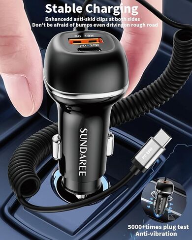 SUNDAREE 90 واط USB C شاحن سيارة شحن سريع PD45W + QC3.0 ثنائي المنفذ PD PPS USB ولاعة السجائر محول شاحن آيفون 15 برو ماكس بلس 14 13 آيباد سامسونج in Kuwait
