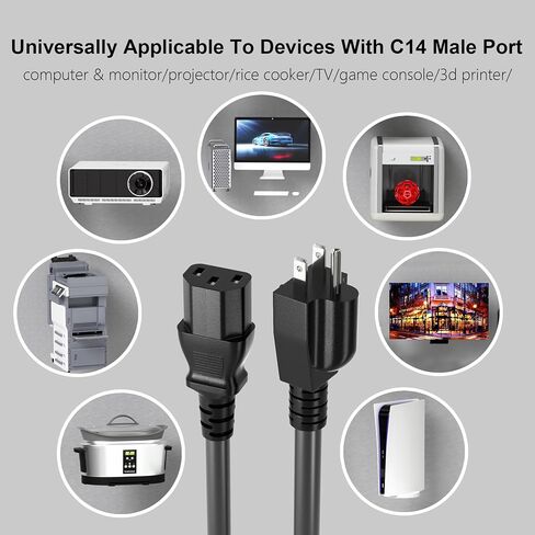 HUANCHAIN ​​2 حزمة سلك طاقة 3 أقدام 3 شقوق، 18/3 C13 كابل طاقة PC للكمبيوتر والشاشة وأجهزة التلفزيون وأجهزة العرض وأجهزة الكمبيوتر المكتبية ومكبرات الصوت، NEMA 5-15P إلى C13 10A 125V 1250W 18AWG، أبيض ETL مدرج in Saudi Arabia