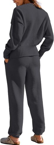 Yanekop Womens Two Piece Outfits V Neck Button Down Cardigan Sweater Sets Cozy Knit Loungewear Set in Saudi Arabia