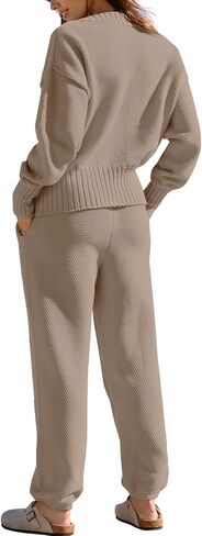 Yanekop Womens Two Piece Outfits V Neck Button Down Cardigan Sweater Sets Cozy Knit Loungewear Set in Saudi Arabia