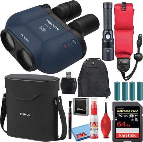 Fujifilm Fujinon 14x40 TSX1440 Techno-Stabi مناظير مثبتة للصور (أصفر) (16804707) حزمة مع بطاقة SanDisk Extreme PRO SD سعة 64 جيجابايت + مصباح يدوي + حقيبة ظهر + حزام عائم + مجموعة تنظيف in Saudi Arabia
