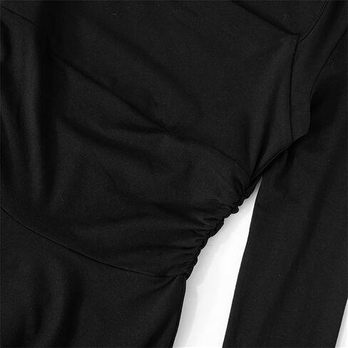 Women's Sexy Square Neck Black Long Sleeve Mini Dress Slim Fit Ruffle Hem Holiday Cacktail Club Party Short Dresses in Saudi Arabia