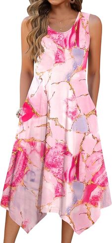 Zeagoo Summer Casual Dresses for Women Midi Beach Dress Swing Tank Sundress Hankerchief Hem Tshirt Dress with Pockets 2025 in Kuwait