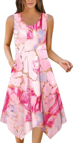 Zeagoo Summer Casual Dresses for Women Midi Beach Dress Swing Tank Sundress Hankerchief Hem Tshirt Dress with Pockets 2025 in Kuwait