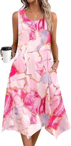 Zeagoo Summer Casual Dresses for Women Midi Beach Dress Swing Tank Sundress Hankerchief Hem Tshirt Dress with Pockets 2025 in Kuwait