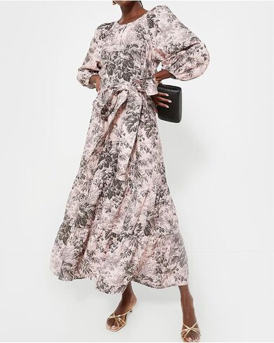 Women's Ruffle Maxi Dress Puff Sleeve Flowy Tiered Long Dress with Belt Elegant Party Dress in Saudi Arabia
