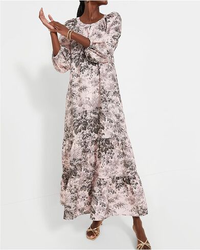 Women's Ruffle Maxi Dress Puff Sleeve Flowy Tiered Long Dress with Belt Elegant Party Dress in Saudi Arabia