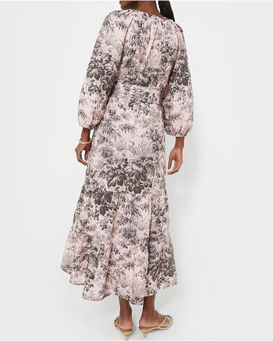 Women's Ruffle Maxi Dress Puff Sleeve Flowy Tiered Long Dress with Belt Elegant Party Dress in Saudi Arabia